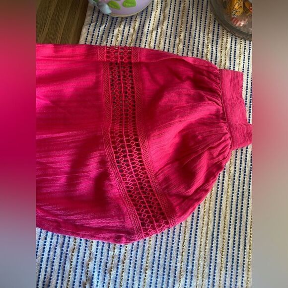 Anthropologie Womens Embroidered Peasant Blouse Top Size S Magenta Long Sleeve - Picture 9 of 14